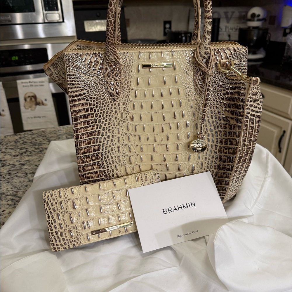 Brahmin Tan Crocodile Embossed Women's Bag